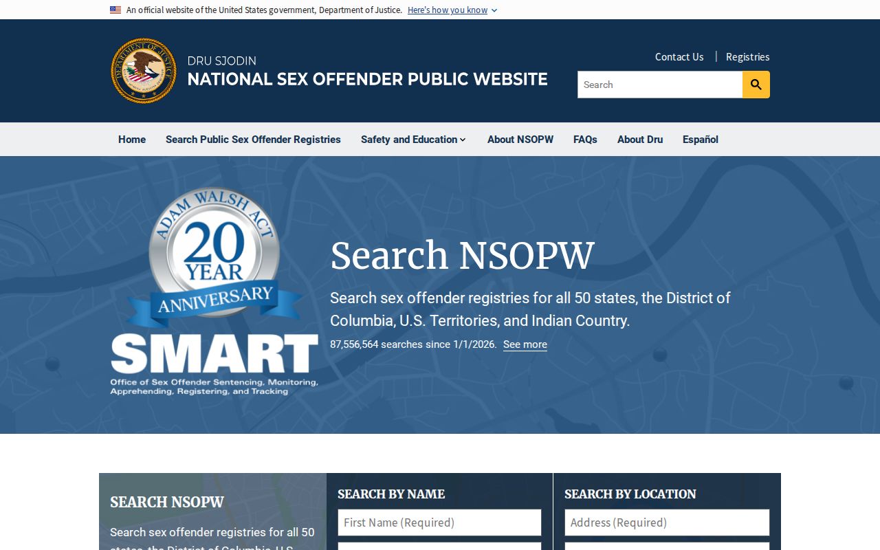 Pulaski County sex offender search through the DOJ national registry